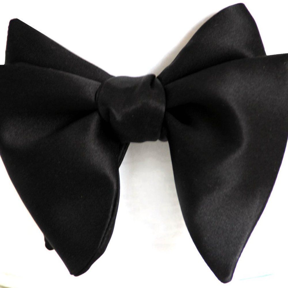 Men's Self-tied Bow Tie Black Charmeuse Silk Bow tie‎ Big Butterfly Bow tie